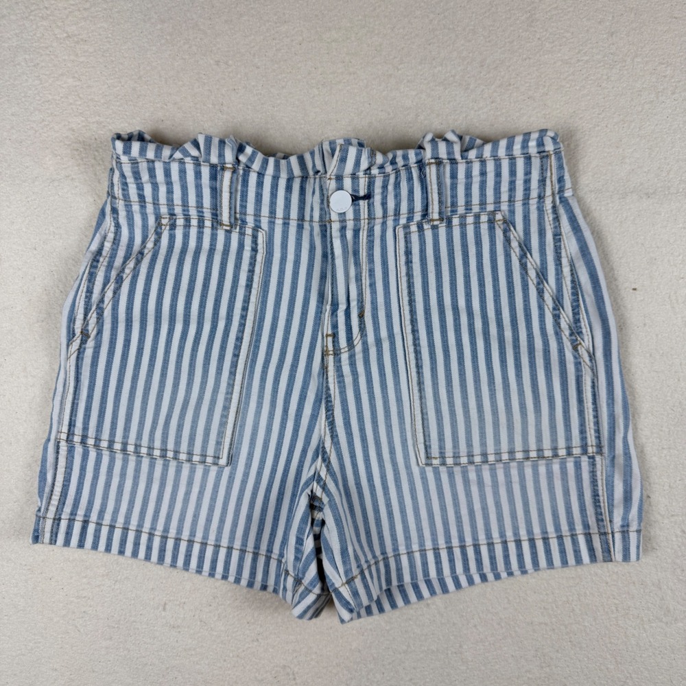 ANA A New Approach Blue White Striped Paperbag Waist Denim Shorts Womens 4
